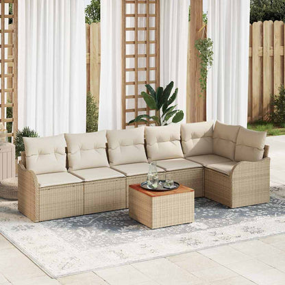 Garten-Sofa-Set 7 pcs Beige Poly Rattan