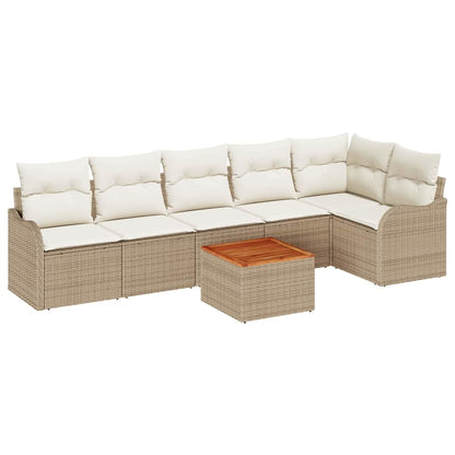Garten-Sofa-Set 7 pcs Beige Poly Rattan