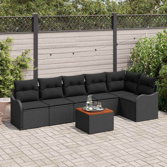 Garten-Sofa-Set 7 pcs Schwarz Poly Rattan