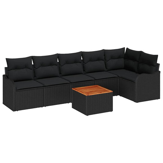 Garten-Sofa-Set 7 pcs Schwarz Poly Rattan
