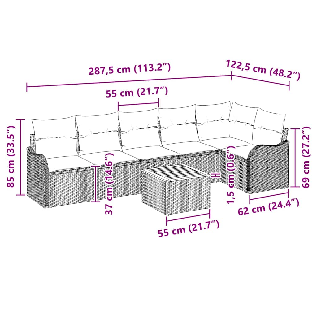 Garten-Sofa-Set 7 pcs Schwarz Poly Rattan