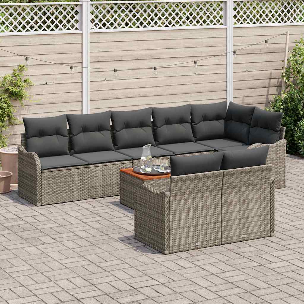 Garten-Sofa-Set 9 pcs Grau Poly Rattan