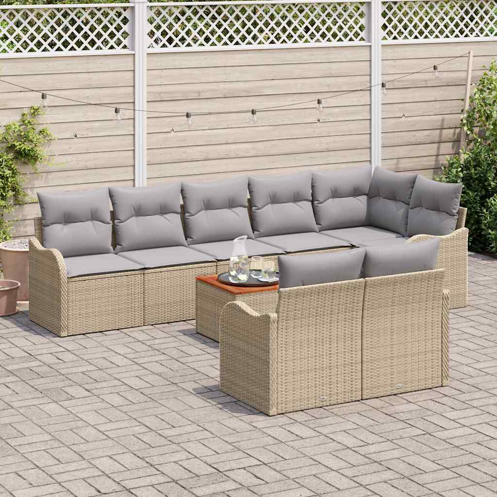 Garten-Sofa-Set 9 pcs Beige Poly Rattan