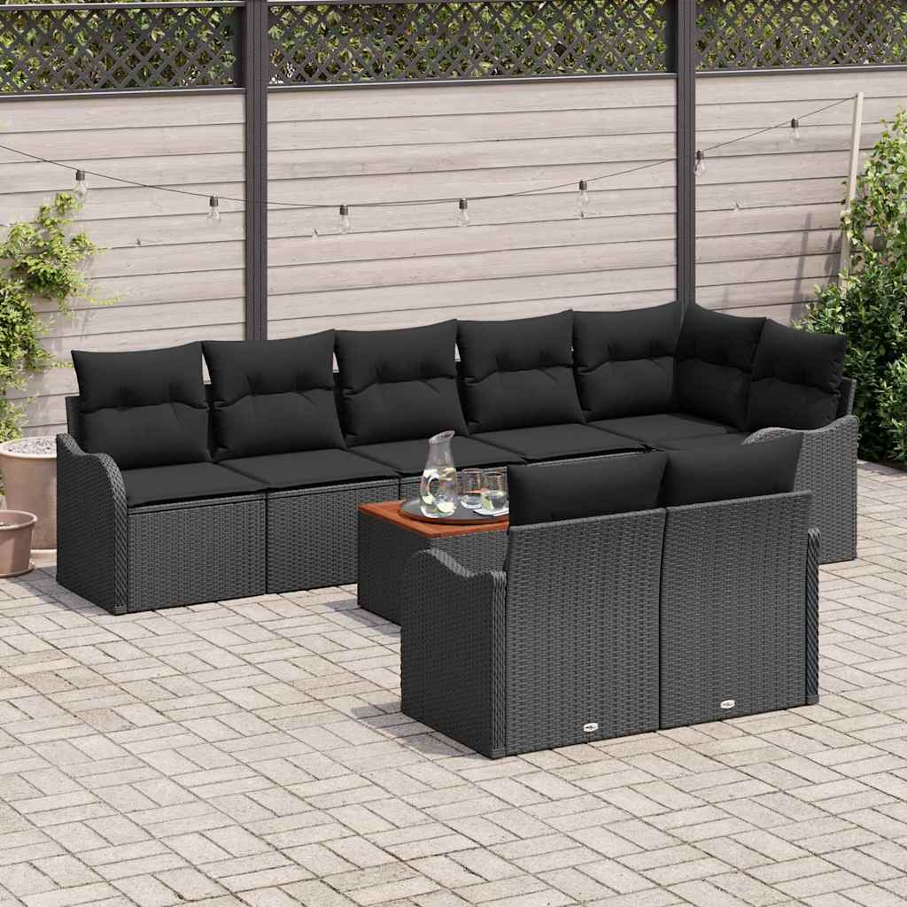 Garten-Sofa-Set 9 pcs Schwarz Poly Rattan