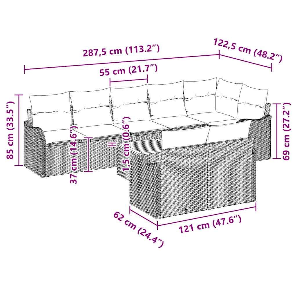 Garten-Sofa-Set 9 pcs Schwarz Poly Rattan