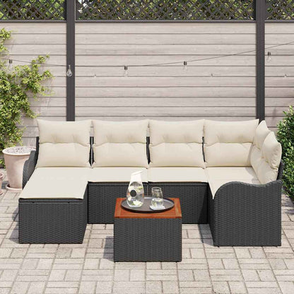 Garten-Sofa-Set 7 pcs Schwarz Poly Rattan