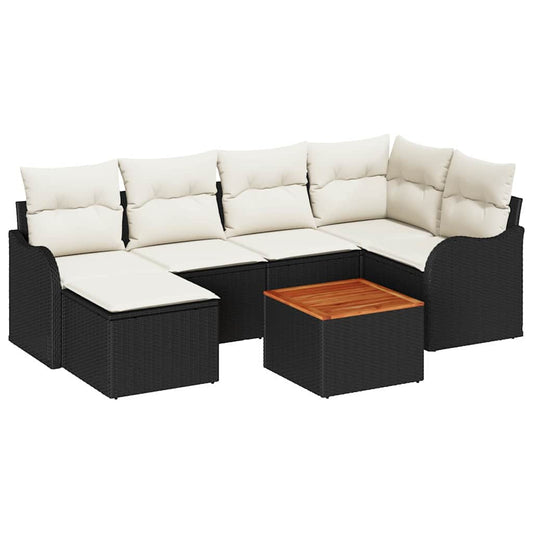 Garten-Sofa-Set 7 pcs Schwarz Poly Rattan