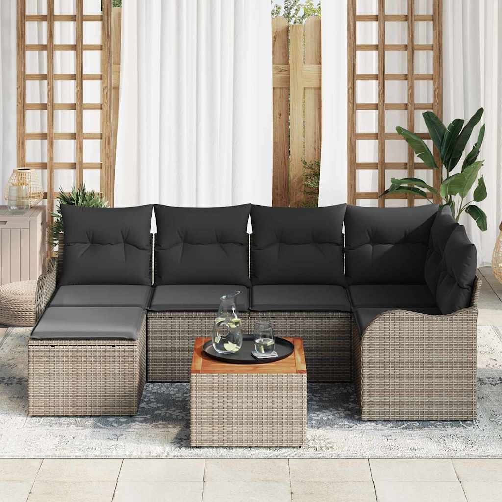 Garten-Sofa-Set 7 pcs Grau Poly Rattan