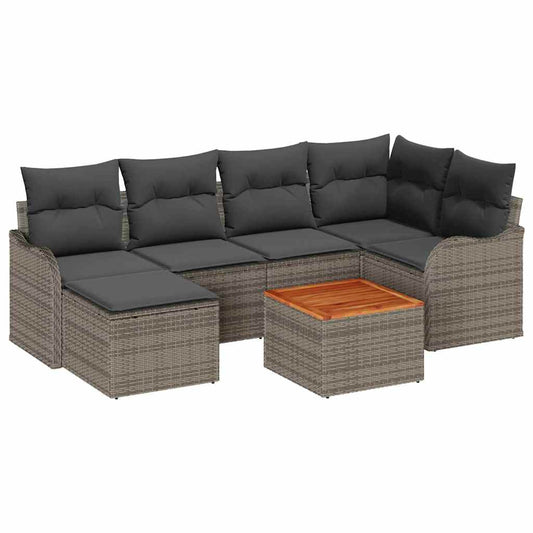 Garten-Sofa-Set 7 pcs Grau Poly Rattan