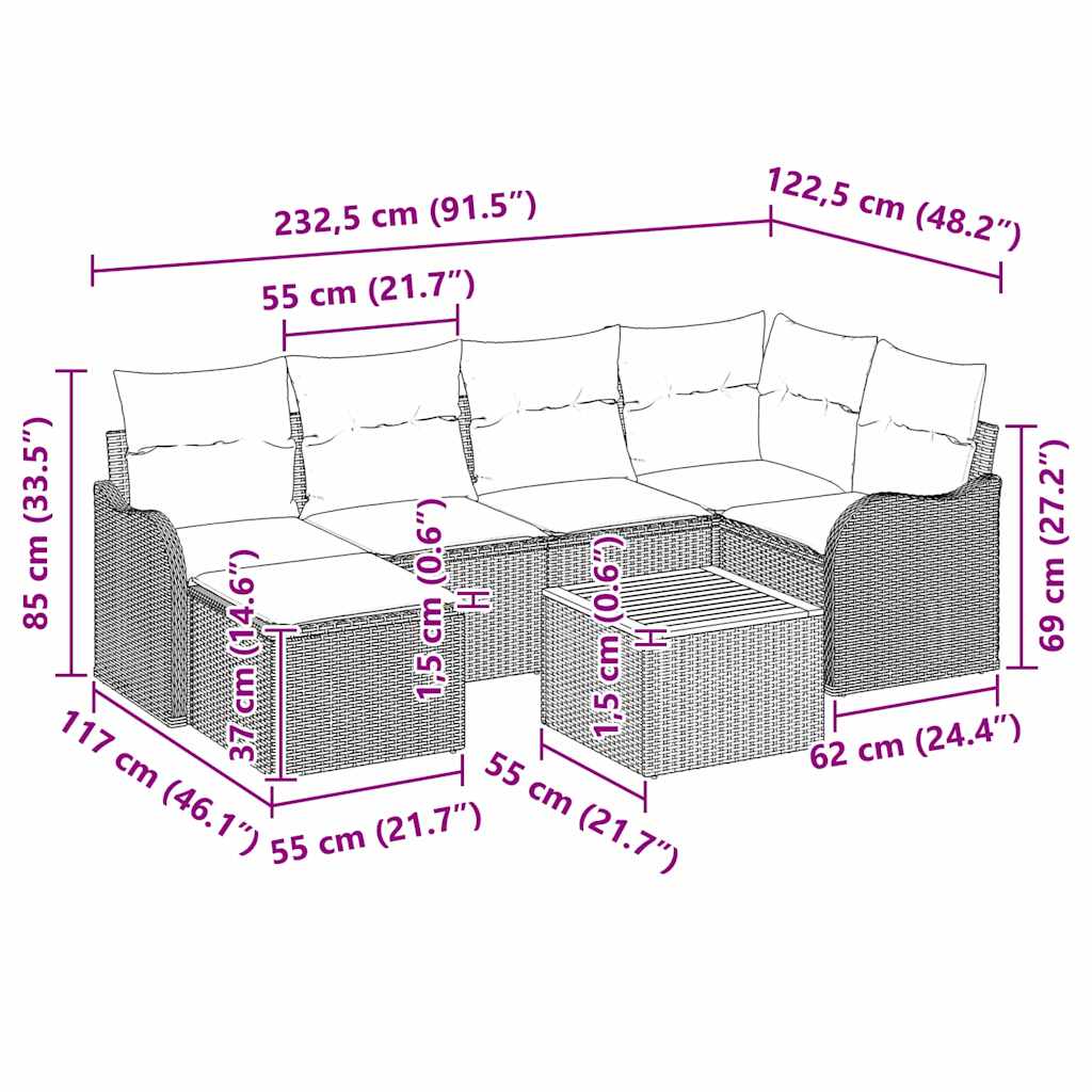 Garten-Sofa-Set 7 pcs Grau Poly Rattan