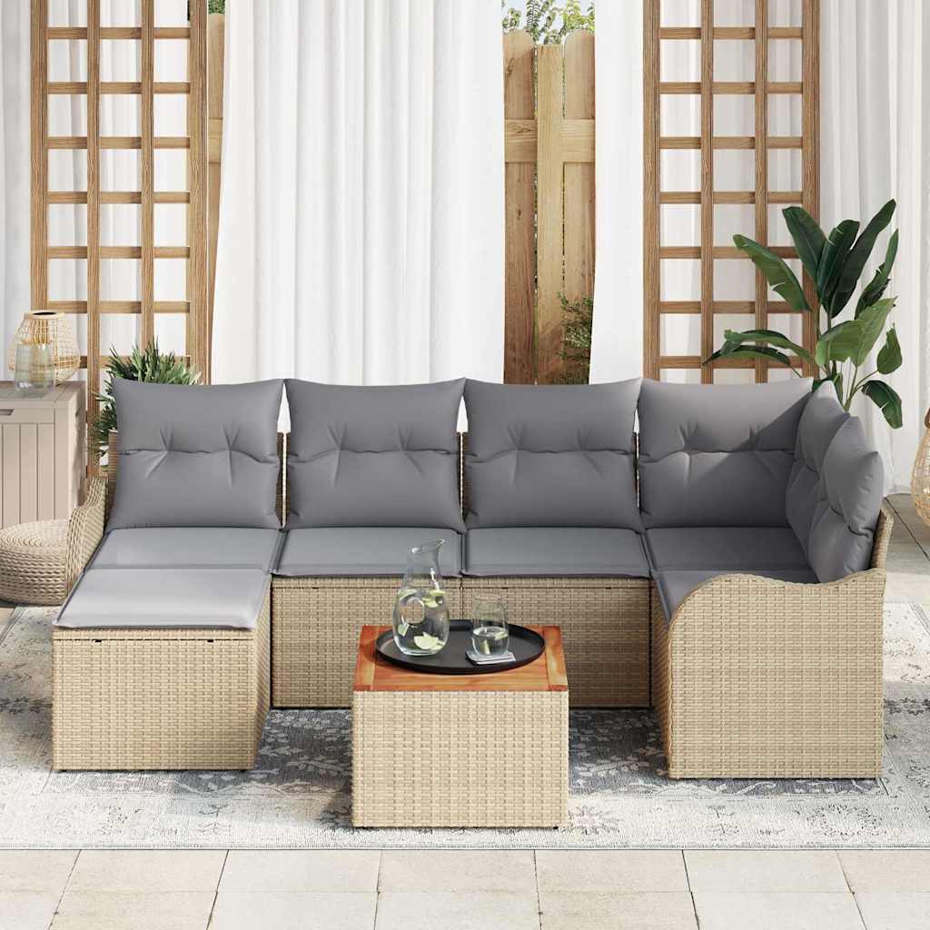 Garten-Sofa-Set 7 pcs Beige Poly Rattan