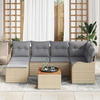 Garten-Sofa-Set 7 pcs Beige Poly Rattan