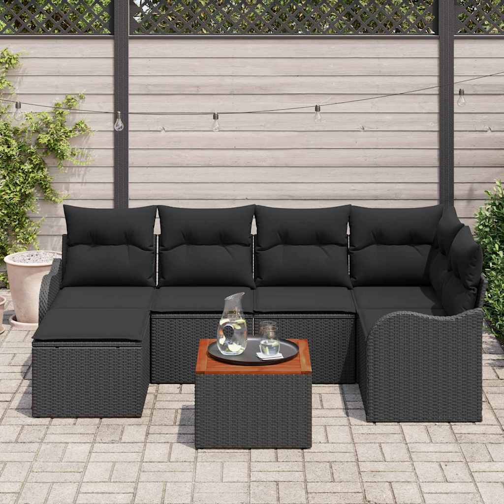 Garten-Sofa-Set 7 pcs Schwarz Poly Rattan