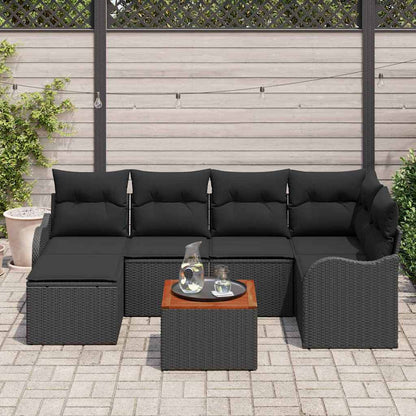 Garten-Sofa-Set 7 pcs Schwarz Poly Rattan