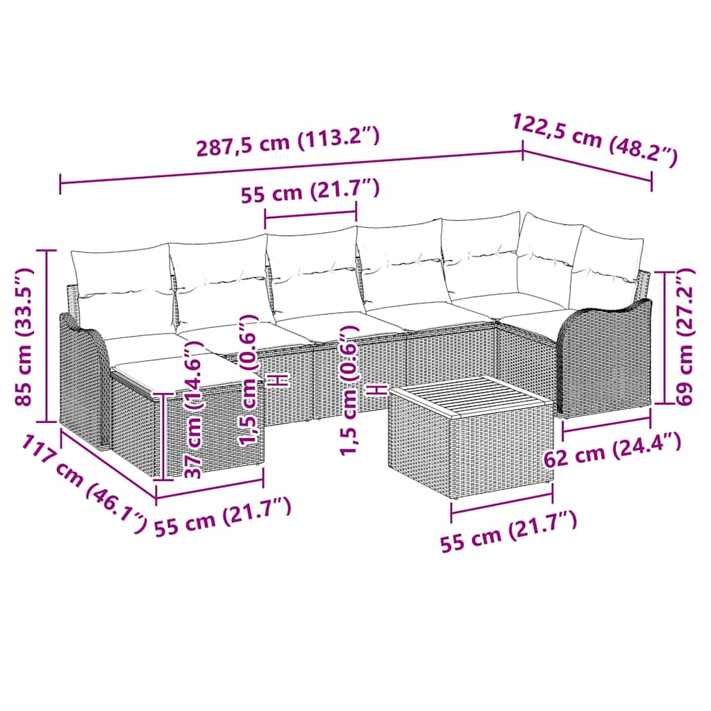 Garten-Sofa-Set 8 pcs Grau Poly Rattan