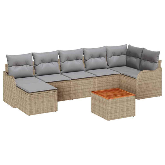 Garten-Sofa-Set 8 pcs Beige Poly Rattan