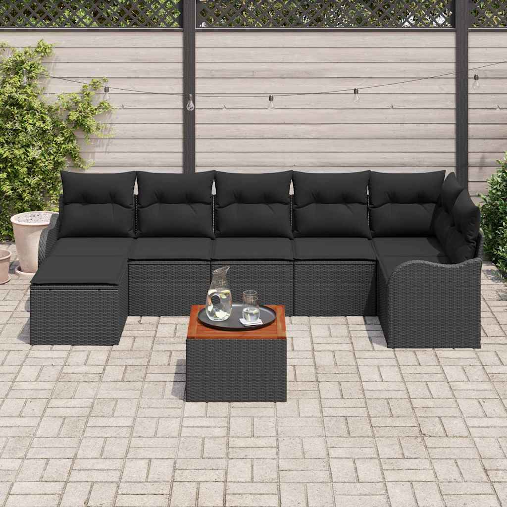 Garten-Sofa-Set 8 pcs Schwarz Poly Rattan
