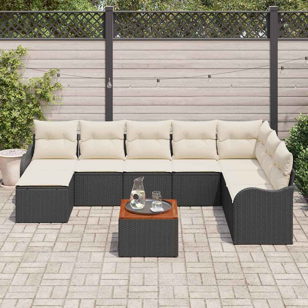 Garten-Sofa-Set 9 pcs Schwarz Poly Rattan