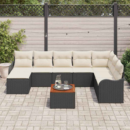 Garten-Sofa-Set 9 pcs Schwarz Poly Rattan