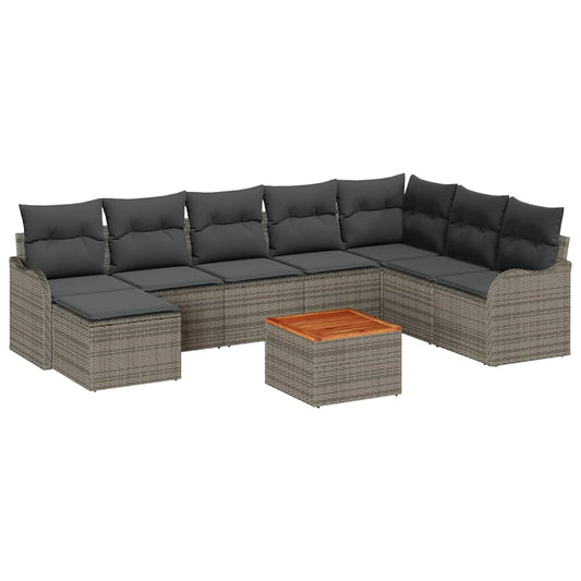 Garten-Sofa-Set 9 pcs Grau Poly Rattan