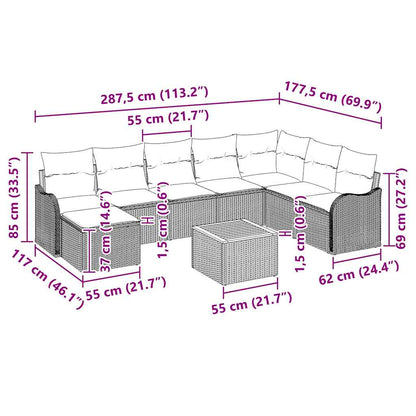 Garten-Sofa-Set 9 pcs Grau Poly Rattan