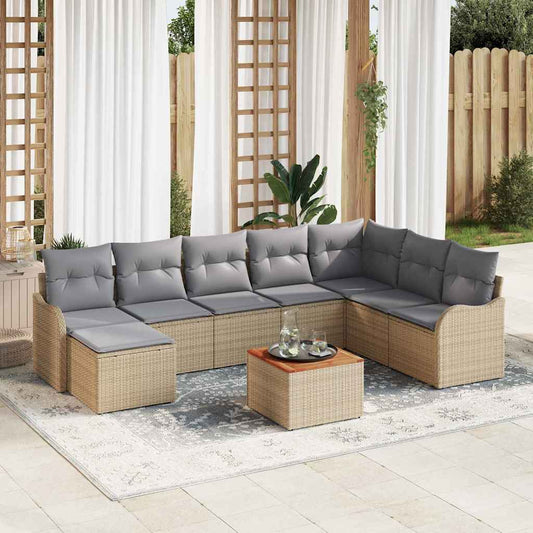 Garten-Sofa-Set 9 pcs Beige Poly Rattan