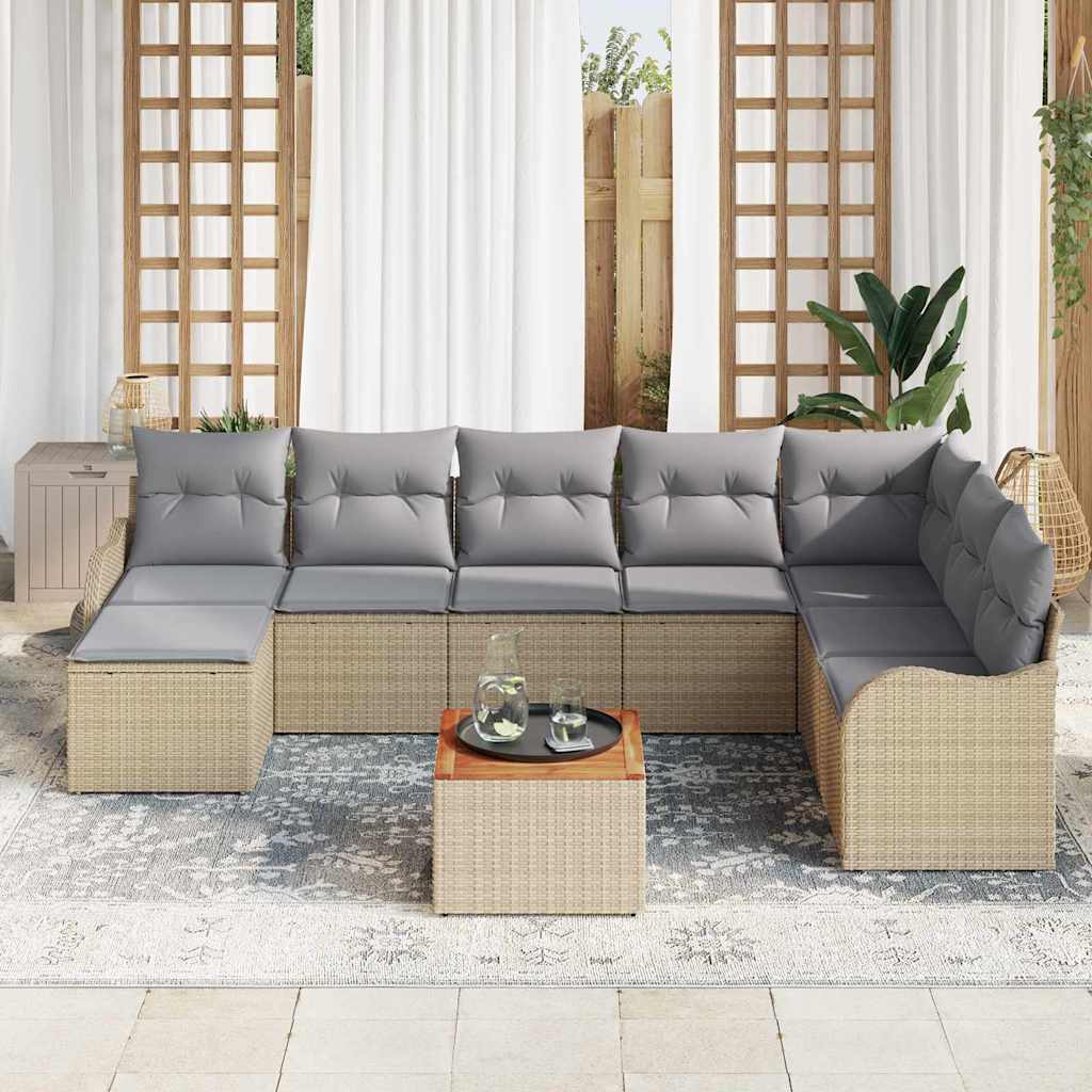 Garten-Sofa-Set 9 pcs Beige Poly Rattan
