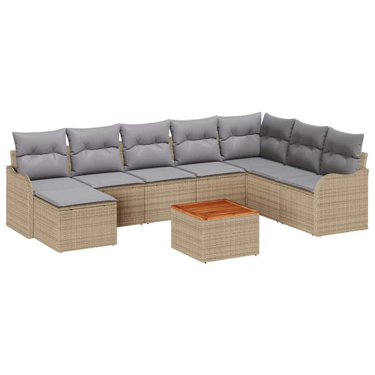 Garten-Sofa-Set 9 pcs Beige Poly Rattan