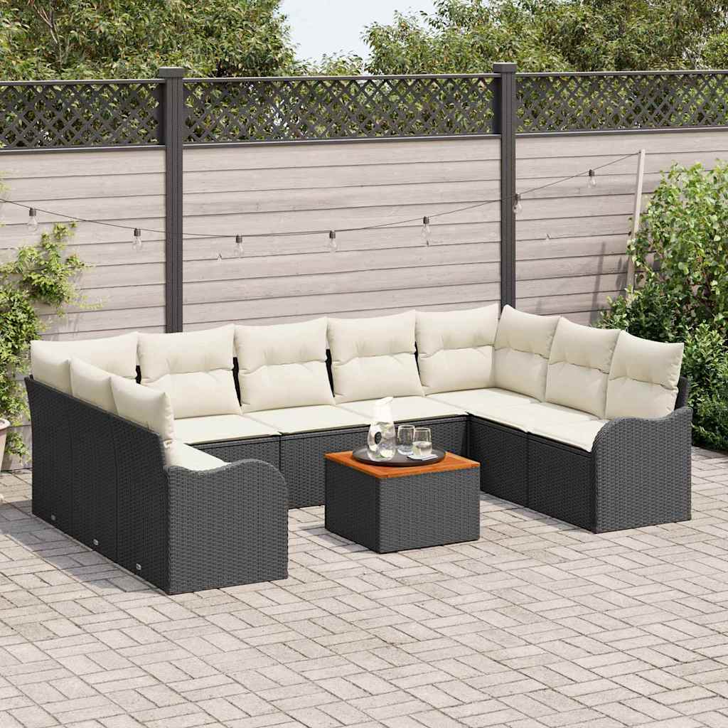 Garten-Sofa-Set 10 pcs Schwarz Poly Rattan