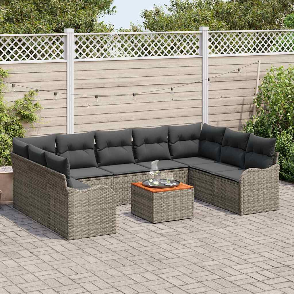 Garten-Sofa-Set 10 pcs Grau Poly Rattan