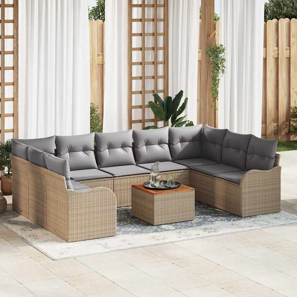 Garten-Sofa-Set 10 pcs Beige Poly Rattan