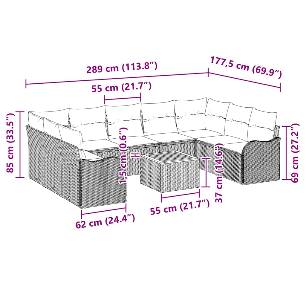 Garten-Sofa-Set 10 pcs Schwarz Poly Rattan