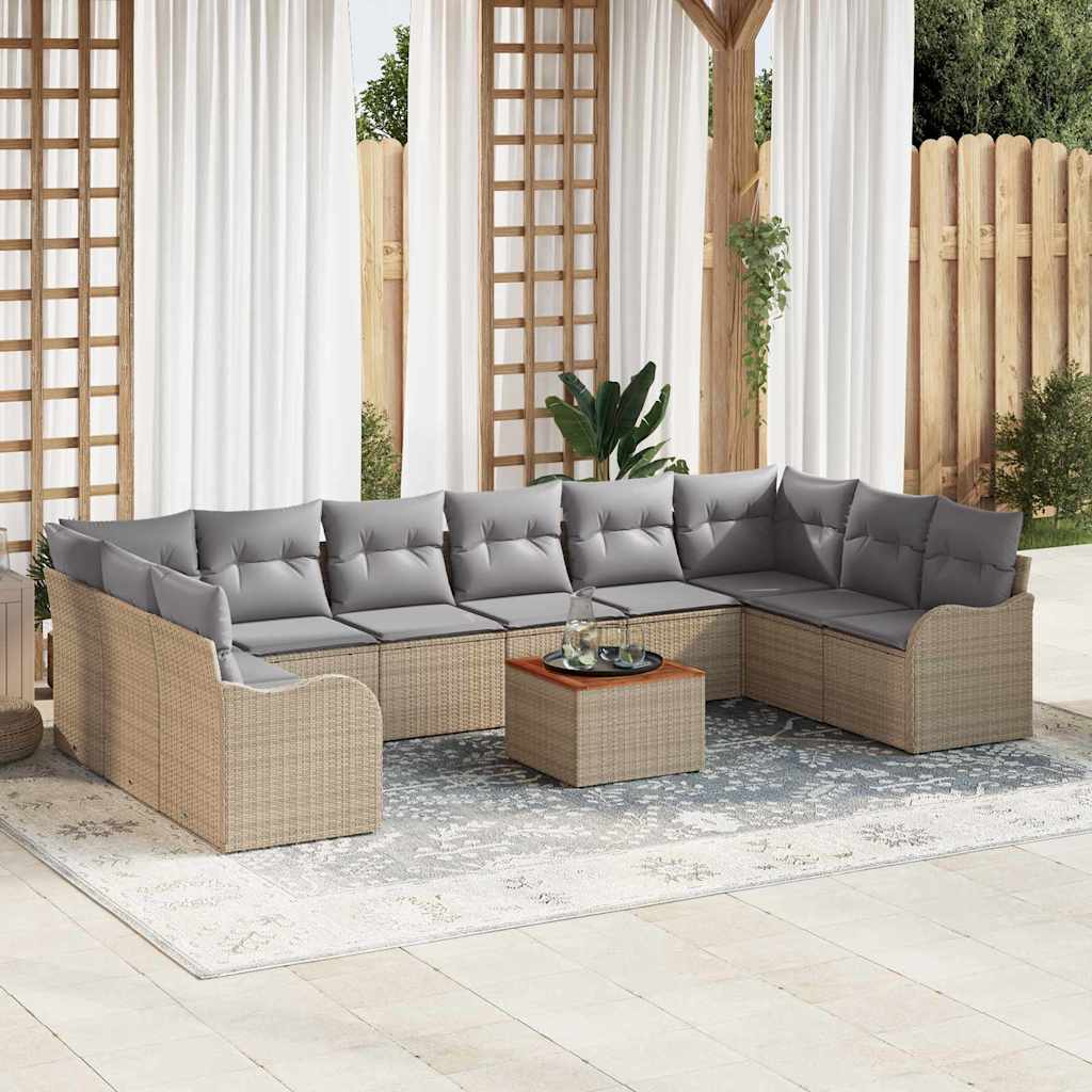 Garten-Sofa-Set 11 pcs Beige Poly Rattan