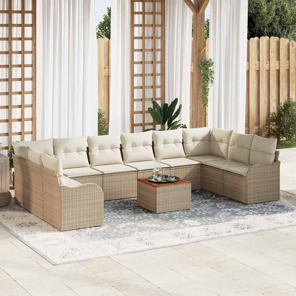 Garten-Sofa-Set 11 pcs Beige Poly Rattan