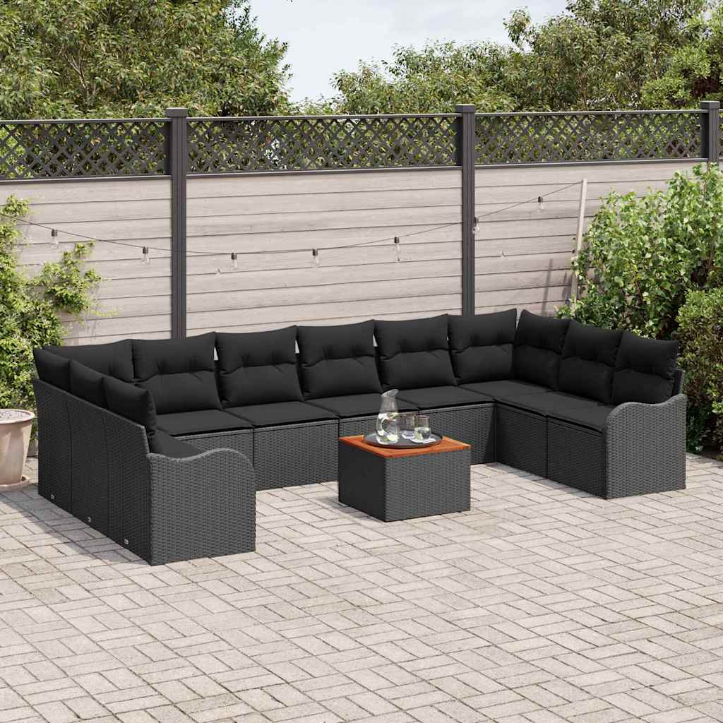 Garten-Sofa-Set 11 pcs Schwarz Poly Rattan