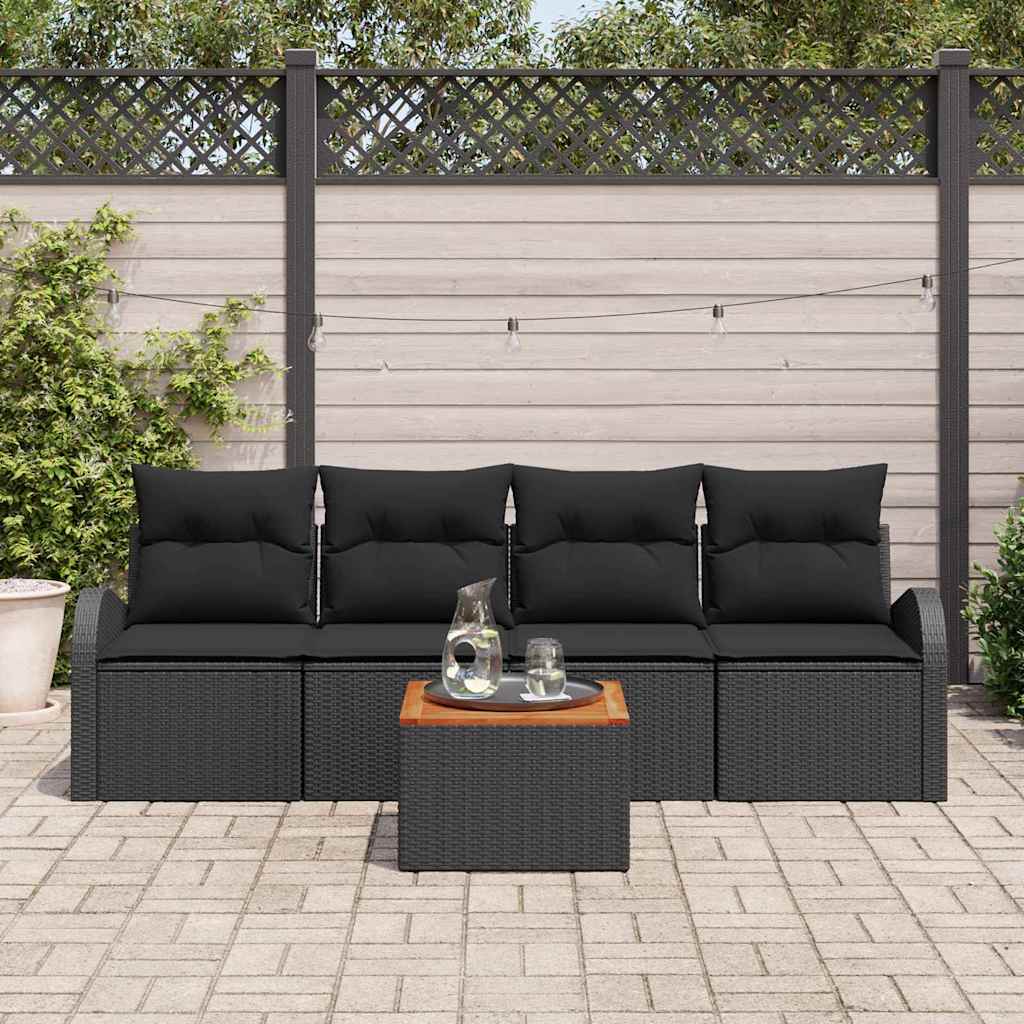 Garten-Sofa-Set 5 pcs Schwarz Poly Rattan