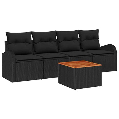 Garten-Sofa-Set 5 pcs Schwarz Poly Rattan
