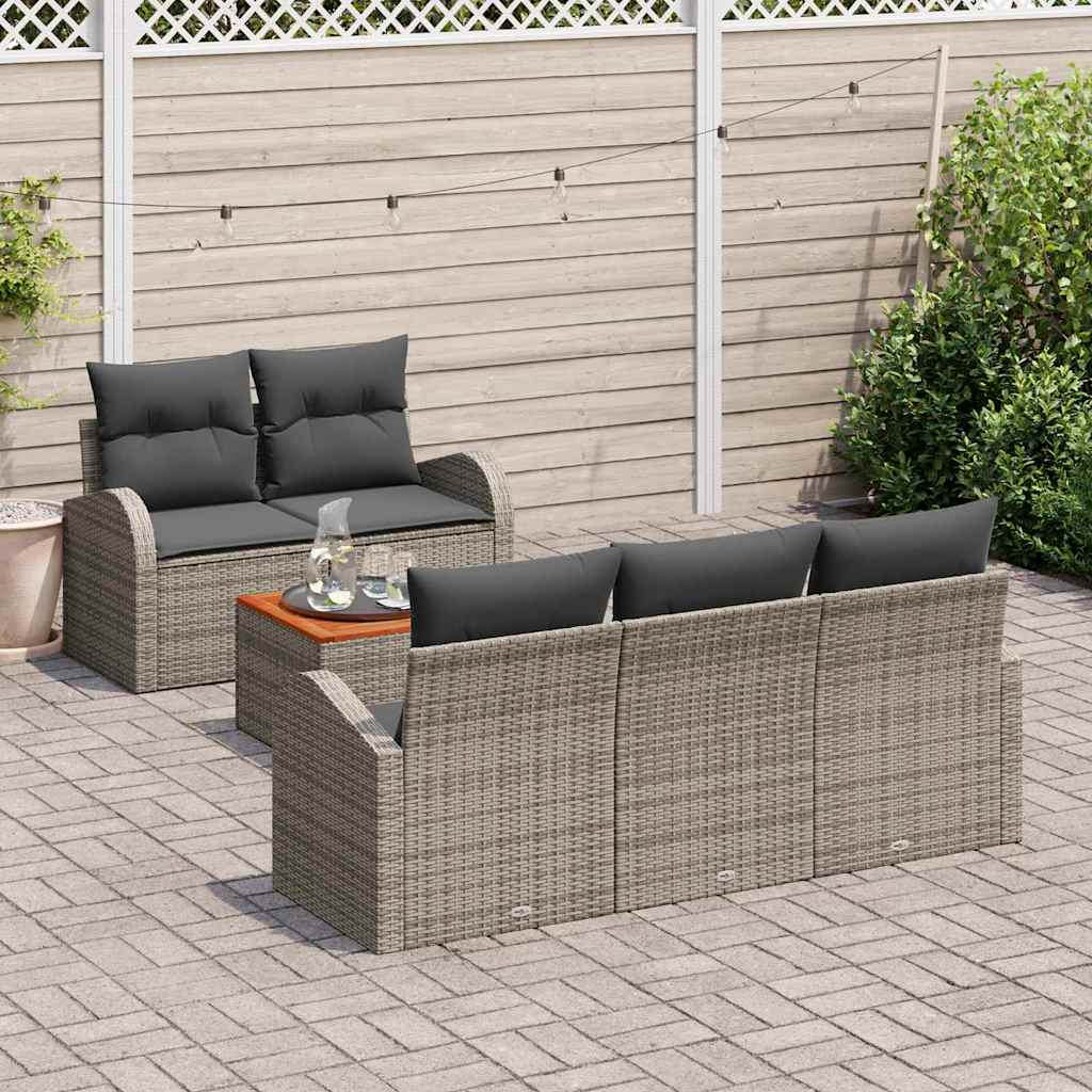 Garten-Sofa-Set 6 pcs Grau Poly Rattan