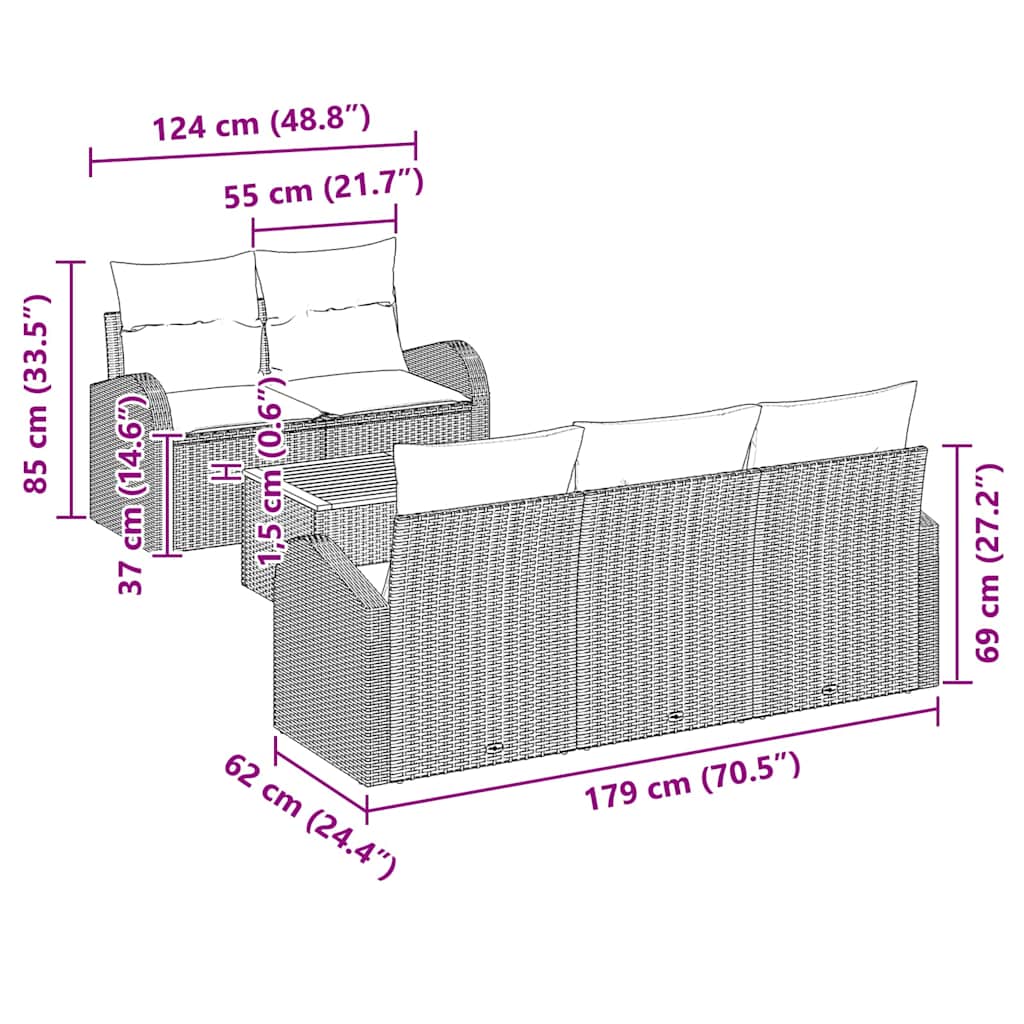 Garten-Sofa-Set 6 pcs Schwarz Poly Rattan