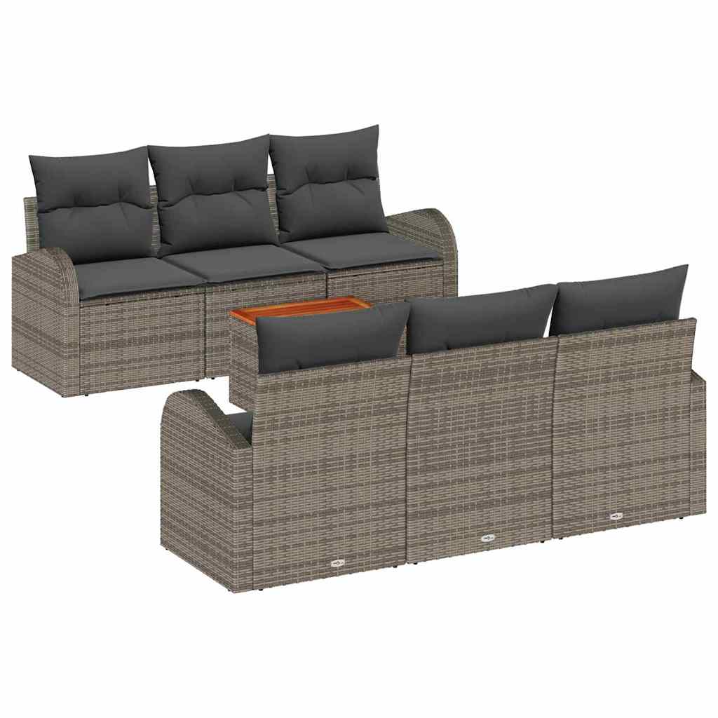Garten-Sofa-Set 7 pcs Grau Poly Rattan
