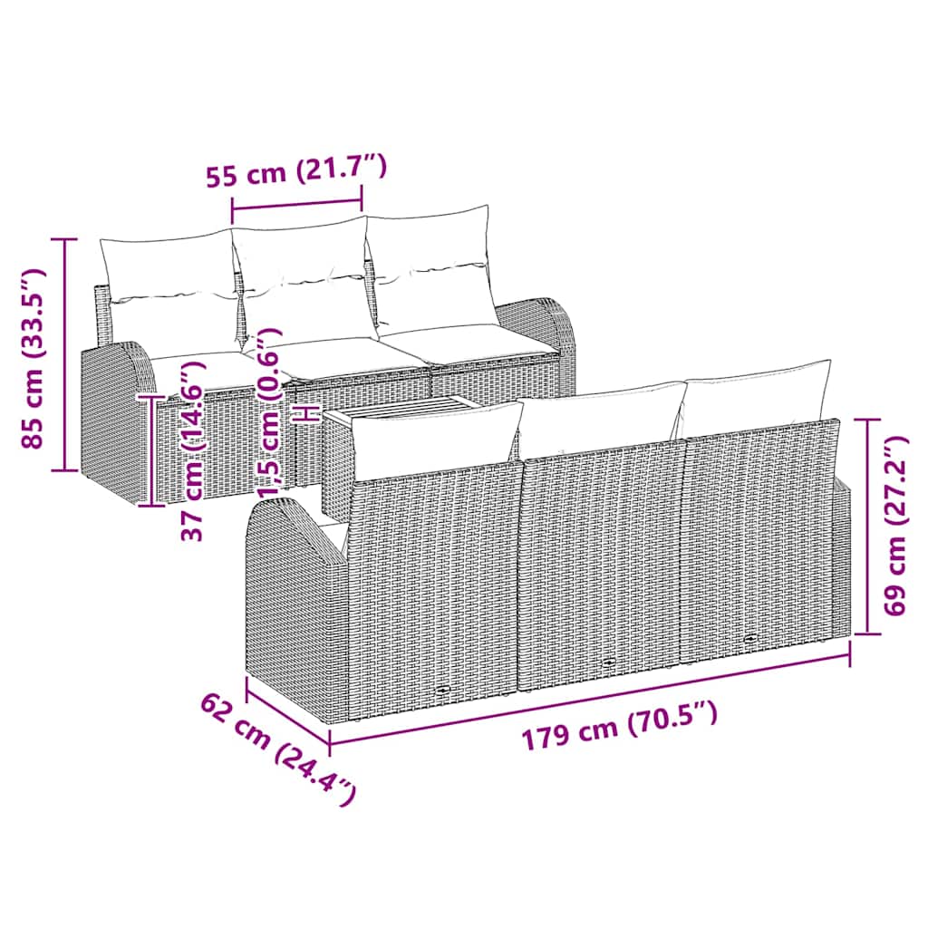 Garten-Sofa-Set 7 pcs Beige Poly Rattan