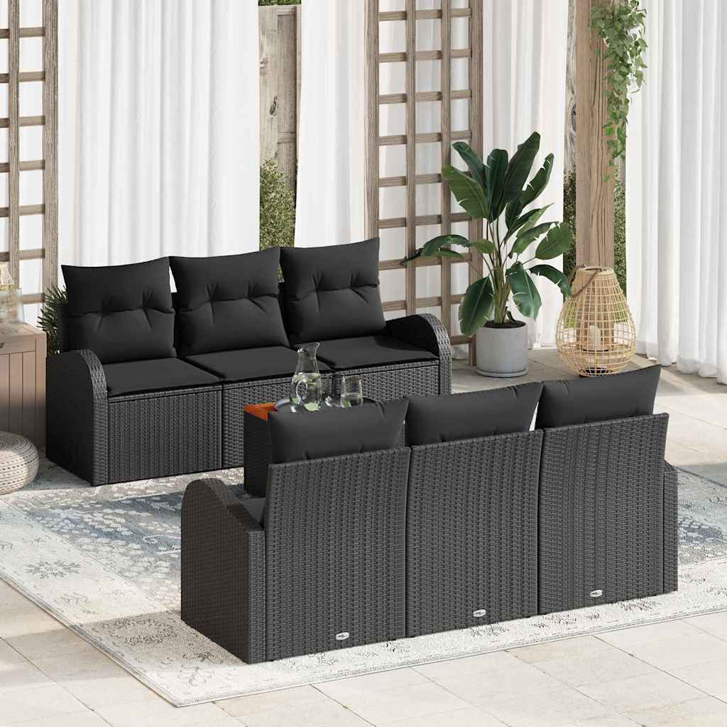 Garten-Sofa-Set 7 pcs Schwarz Poly Rattan