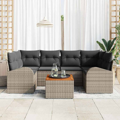 Garten-Sofa-Set 7 pcs Grau Poly Rattan