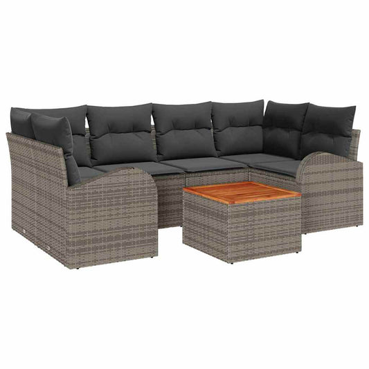 Garten-Sofa-Set 7 pcs Grau Poly Rattan