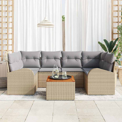 Garten-Sofa-Set 7 pcs Beige Poly Rattan