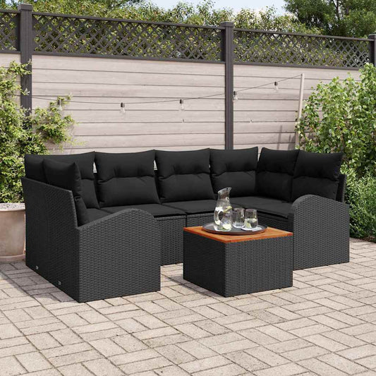 Garten-Sofa-Set 7 pcs Schwarz Poly Rattan
