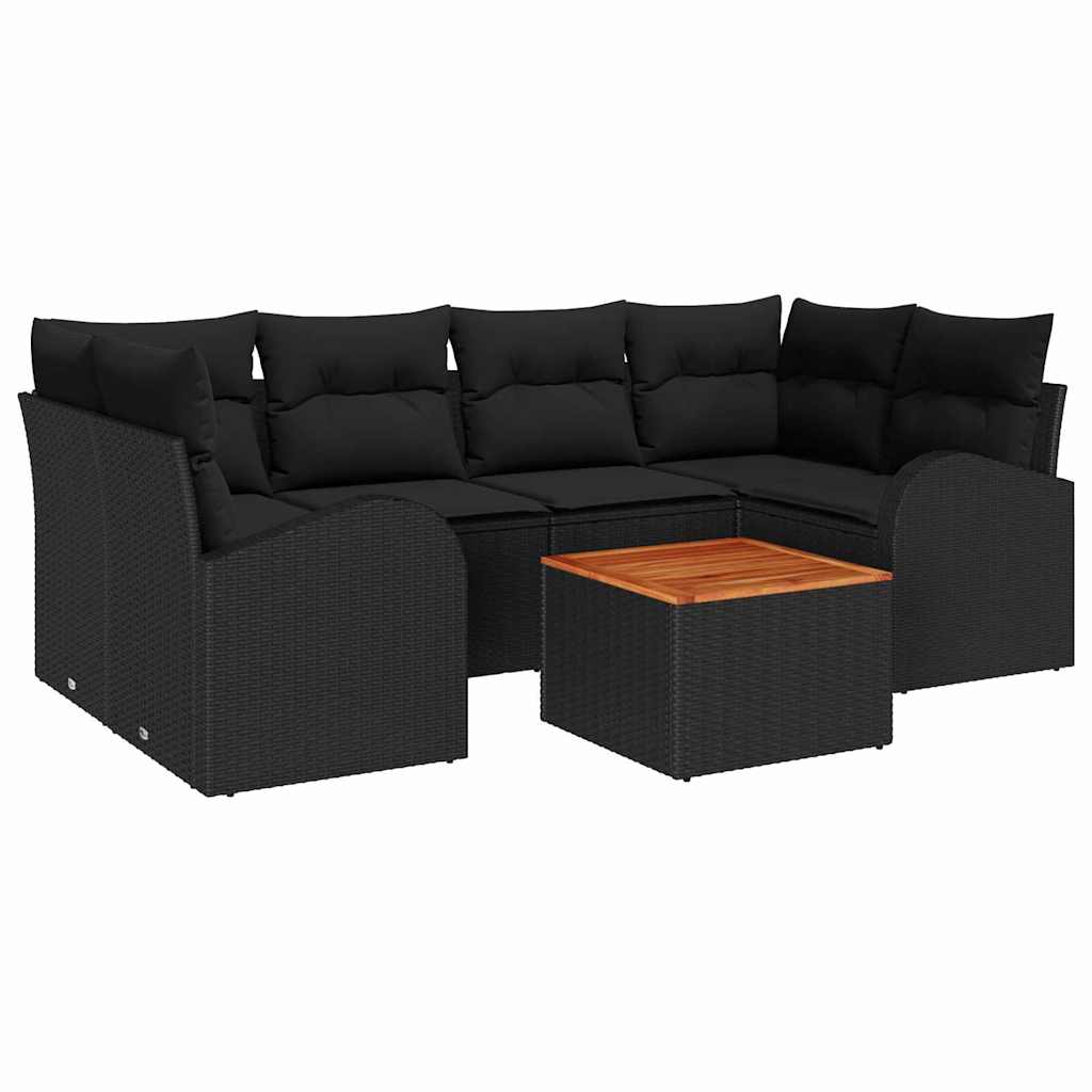 Garten-Sofa-Set 7 pcs Schwarz Poly Rattan