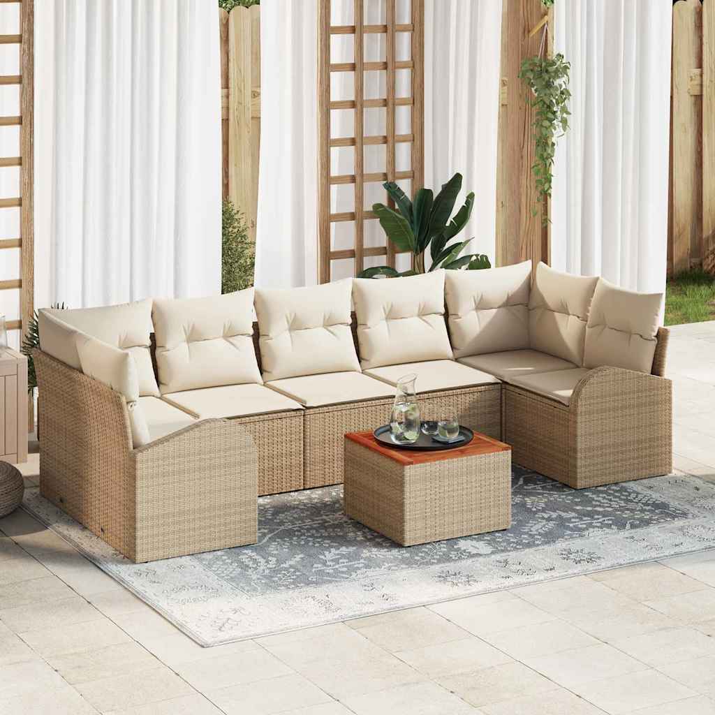 Garten-Sofa-Set 8 pcs Beige Poly Rattan