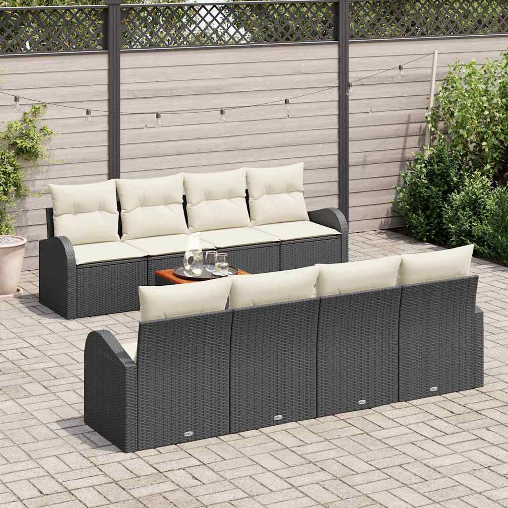 Garten-Sofa-Set 9 pcs Schwarz Poly Rattan