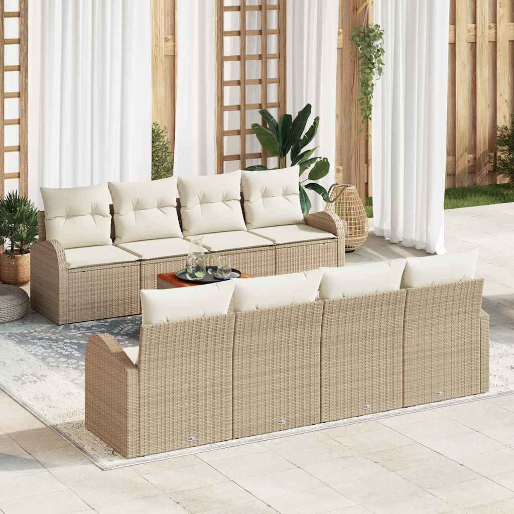Garten-Sofa-Set 9 pcs Beige Poly Rattan